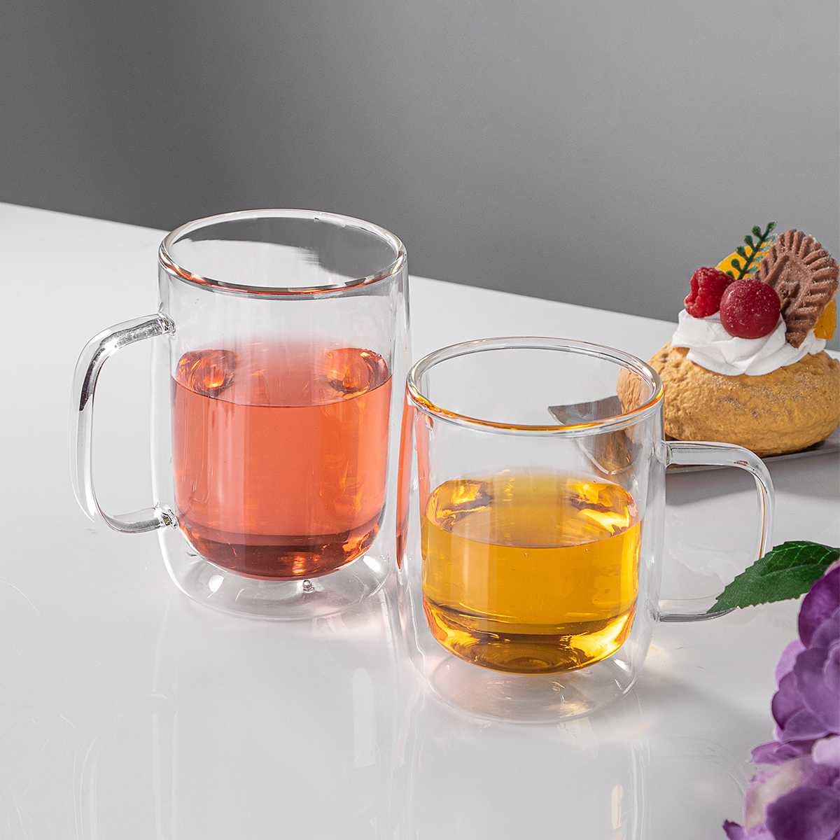 JINGHUANG Glassware/Tableware/Drinkware OEM coffee glass cups clear borosilicate double wall glass coffee tea mug with handle