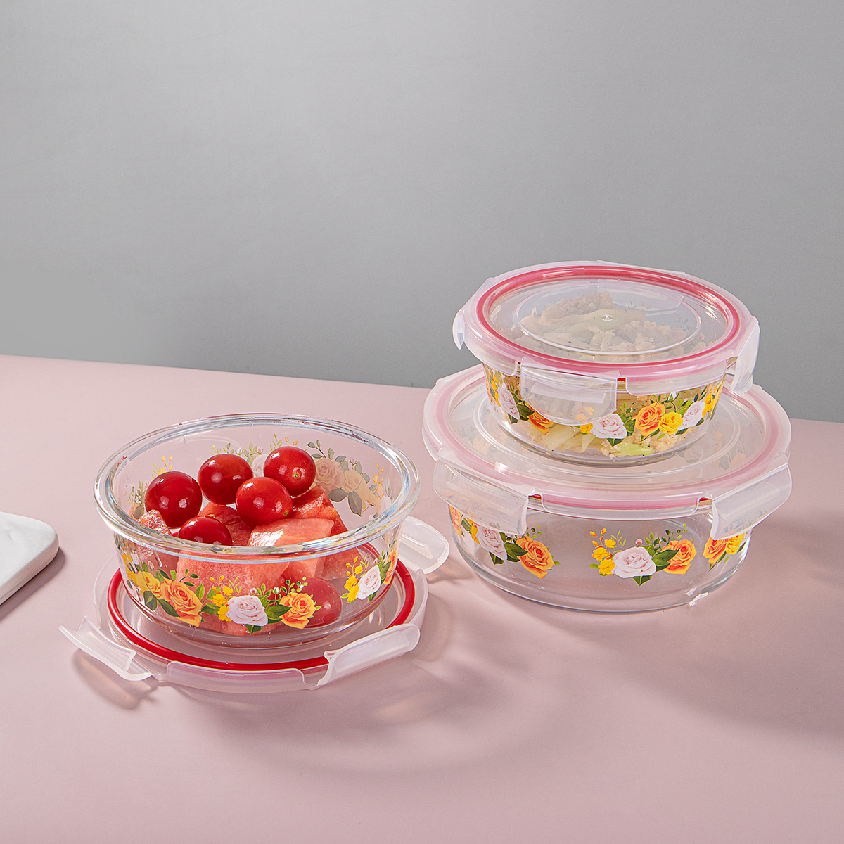 Glass Food Storage Box Container Set With Airtight Lock Lids