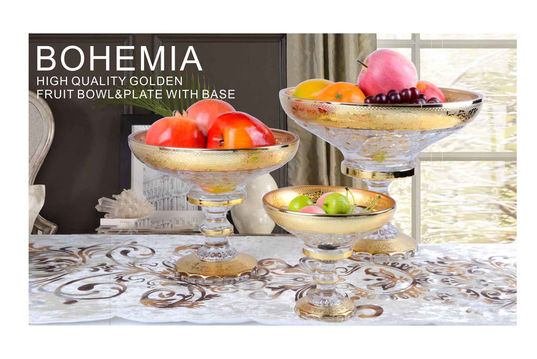 HIGH QUALITY GOLDEN FRUIT BOWL&PLATE WITH BASE