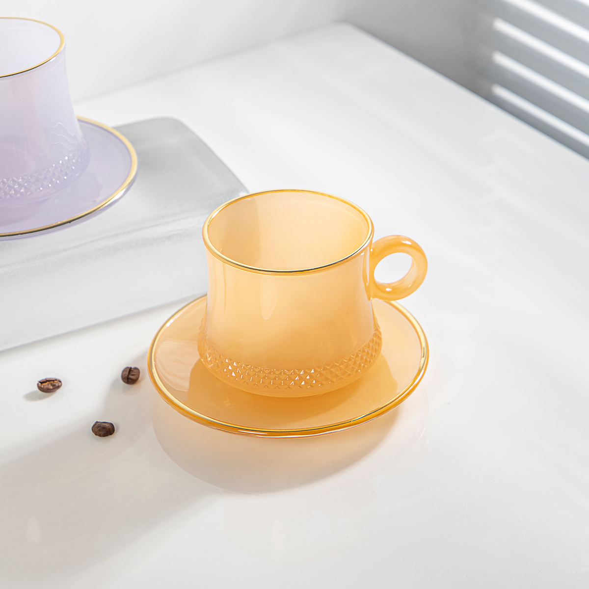 JH DRINKWARE-Glass Coffee Cup And Saucers Sets With Spoon