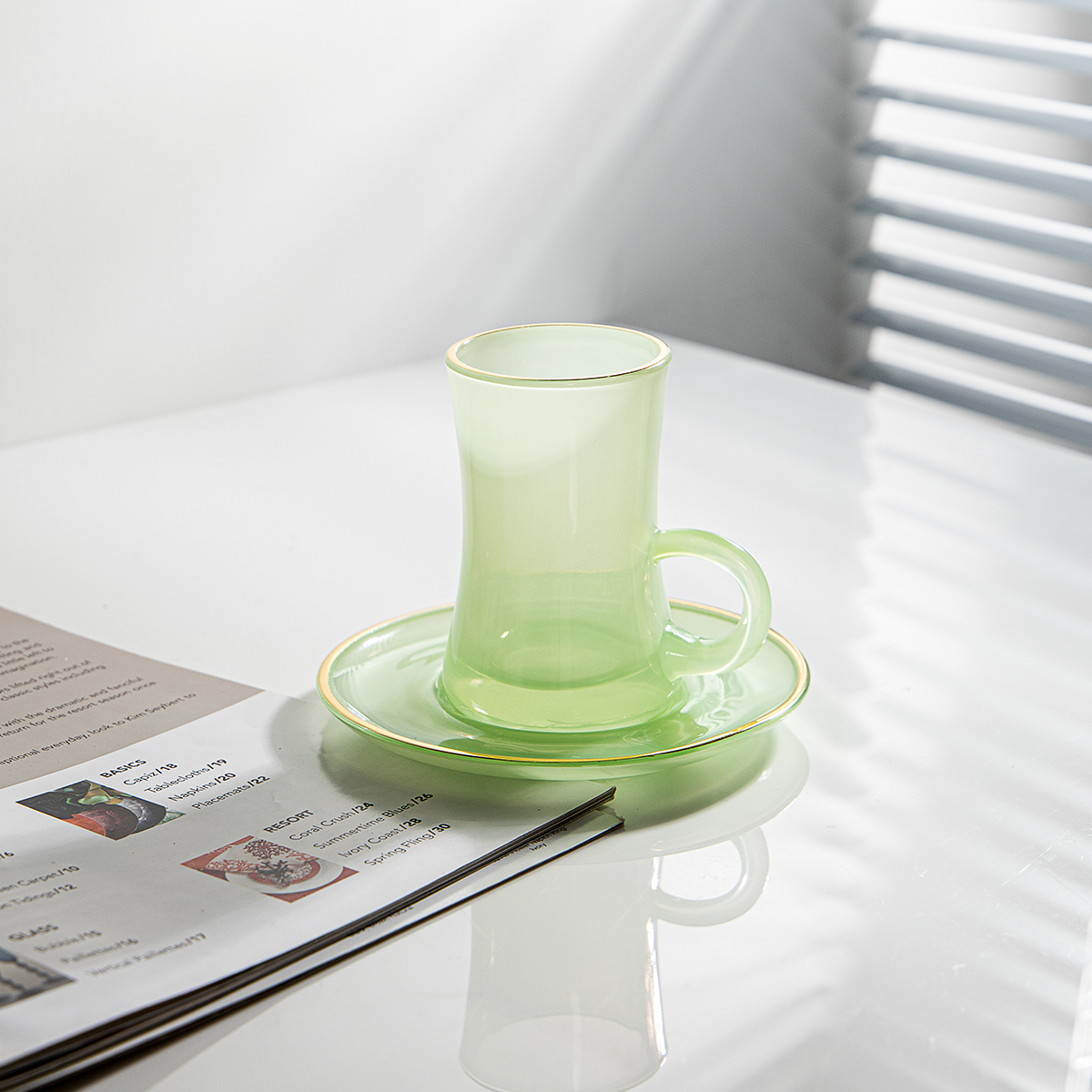 JH DRINKWAREGlass Cup Saucer Set With HandlesDRINKWAREJh Glassware