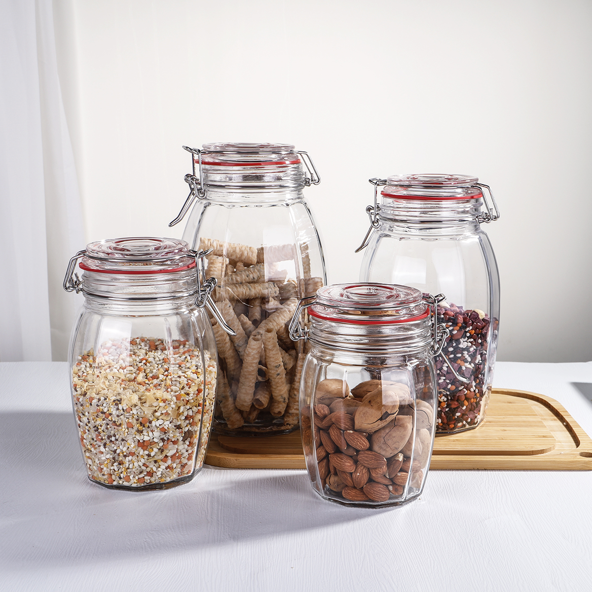 Glass Storage Jar With metal Seal Lids