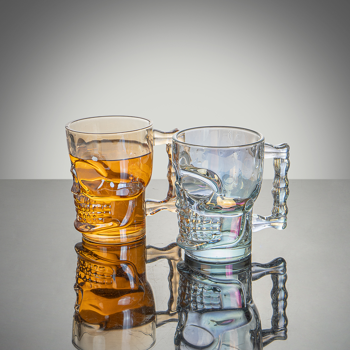 Skull Glass Beer Mugs Cups With Handle