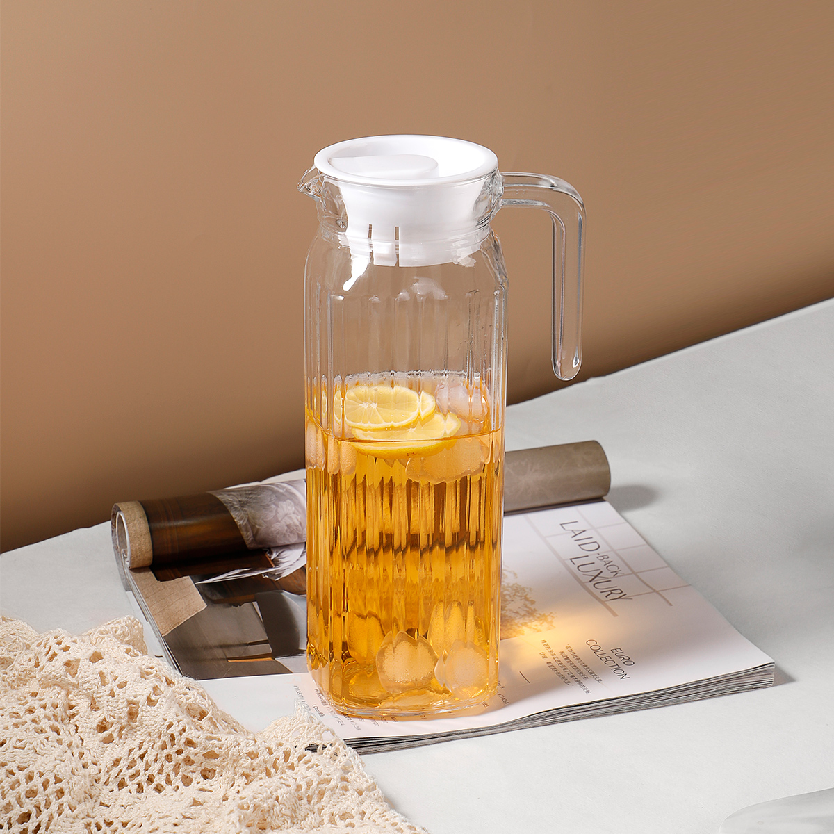 Glass Water Pitcher with Lid