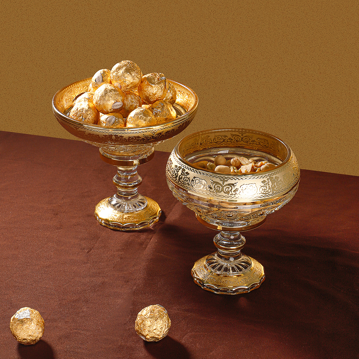 Golden Colored Large Glass Fruit Bowl