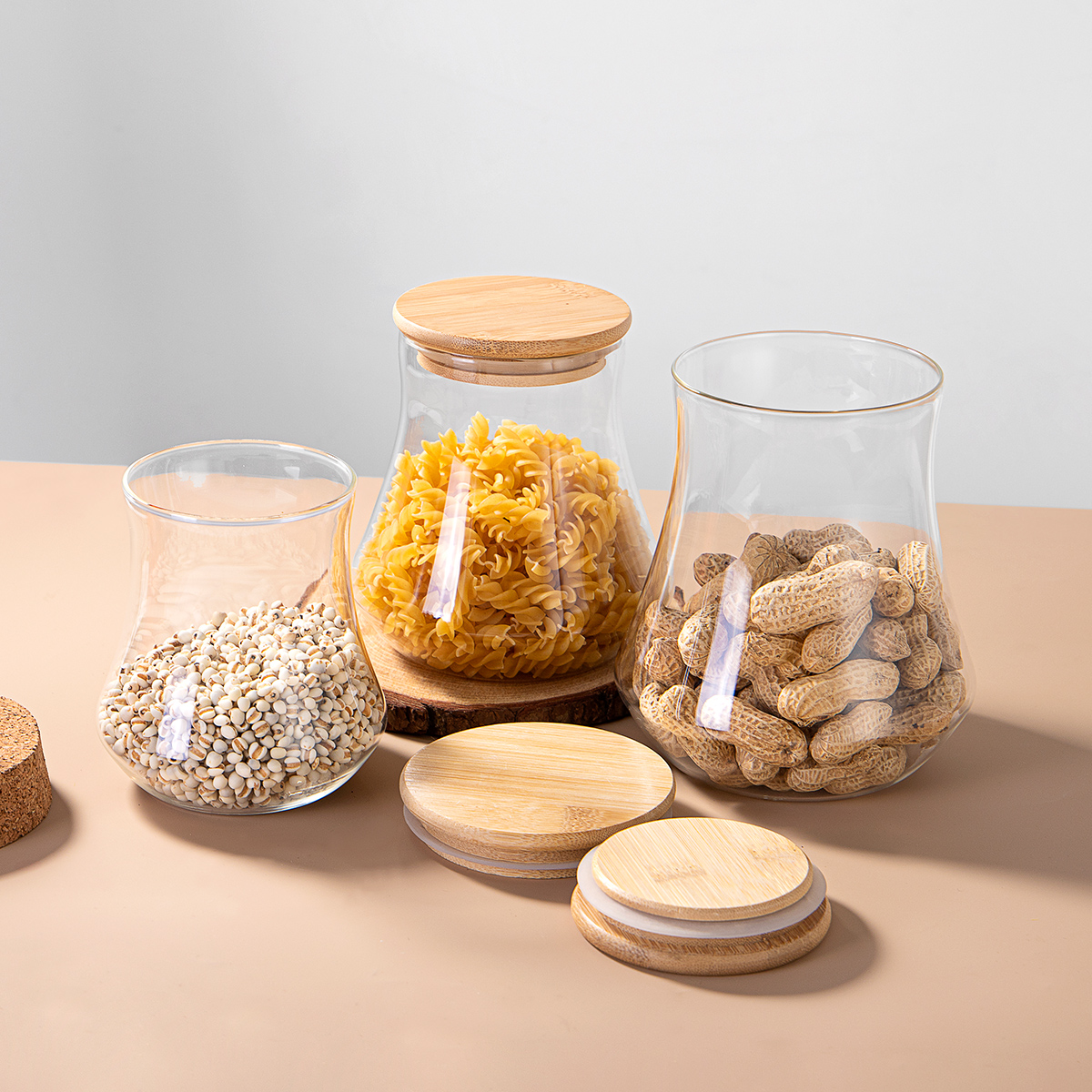 High borosilicate glass airtight jar with wood lid