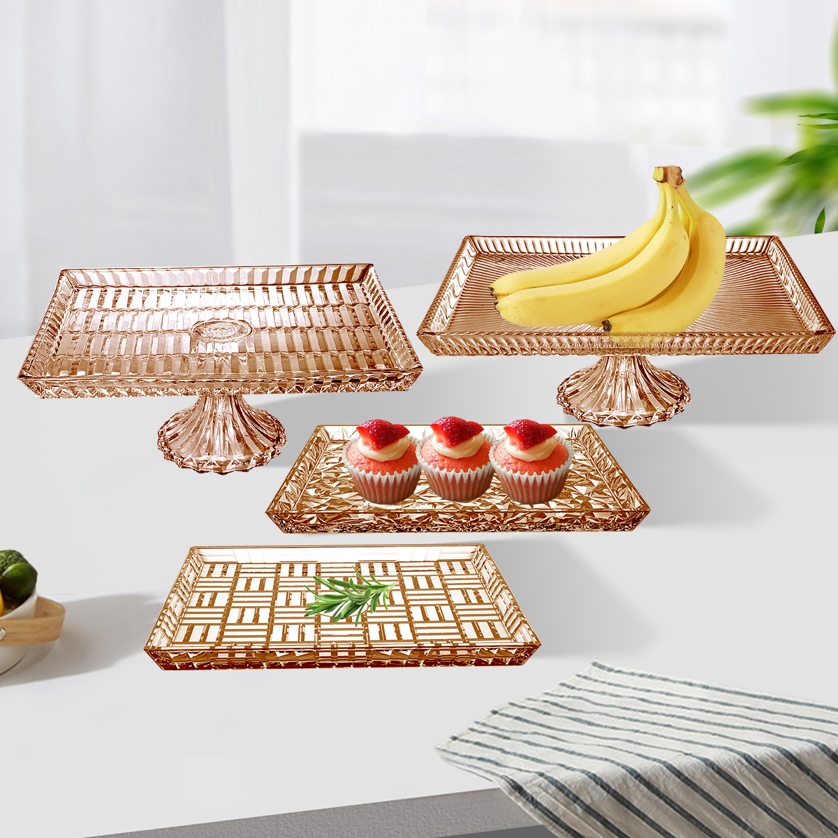 Gold Footed Glass Serving Plate