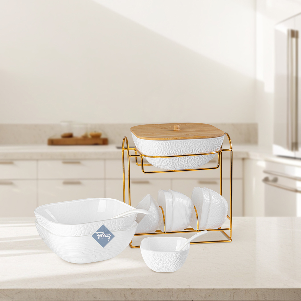 Glass Dinner Bowl Plate Set With Metal Holder