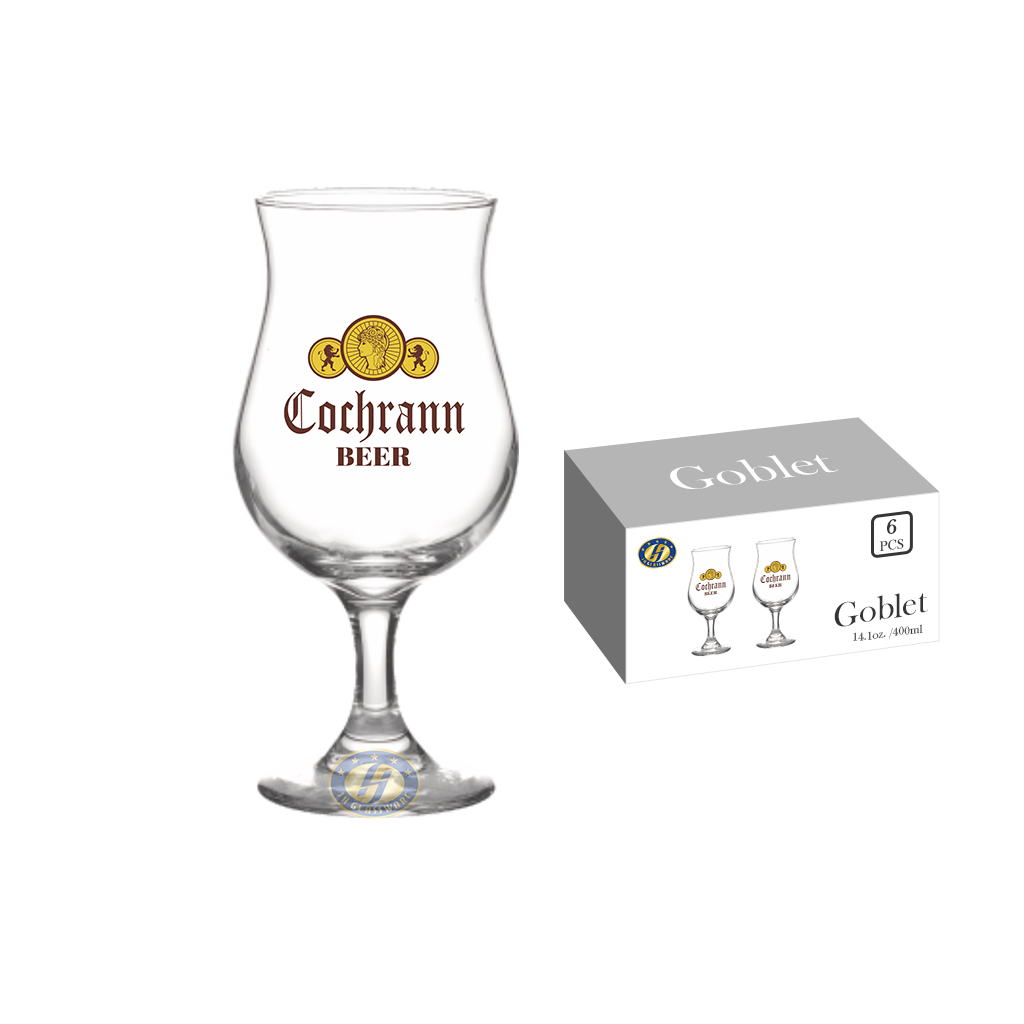 logo Printed Glass Beer Goblet Custom Tulip Beer Glass