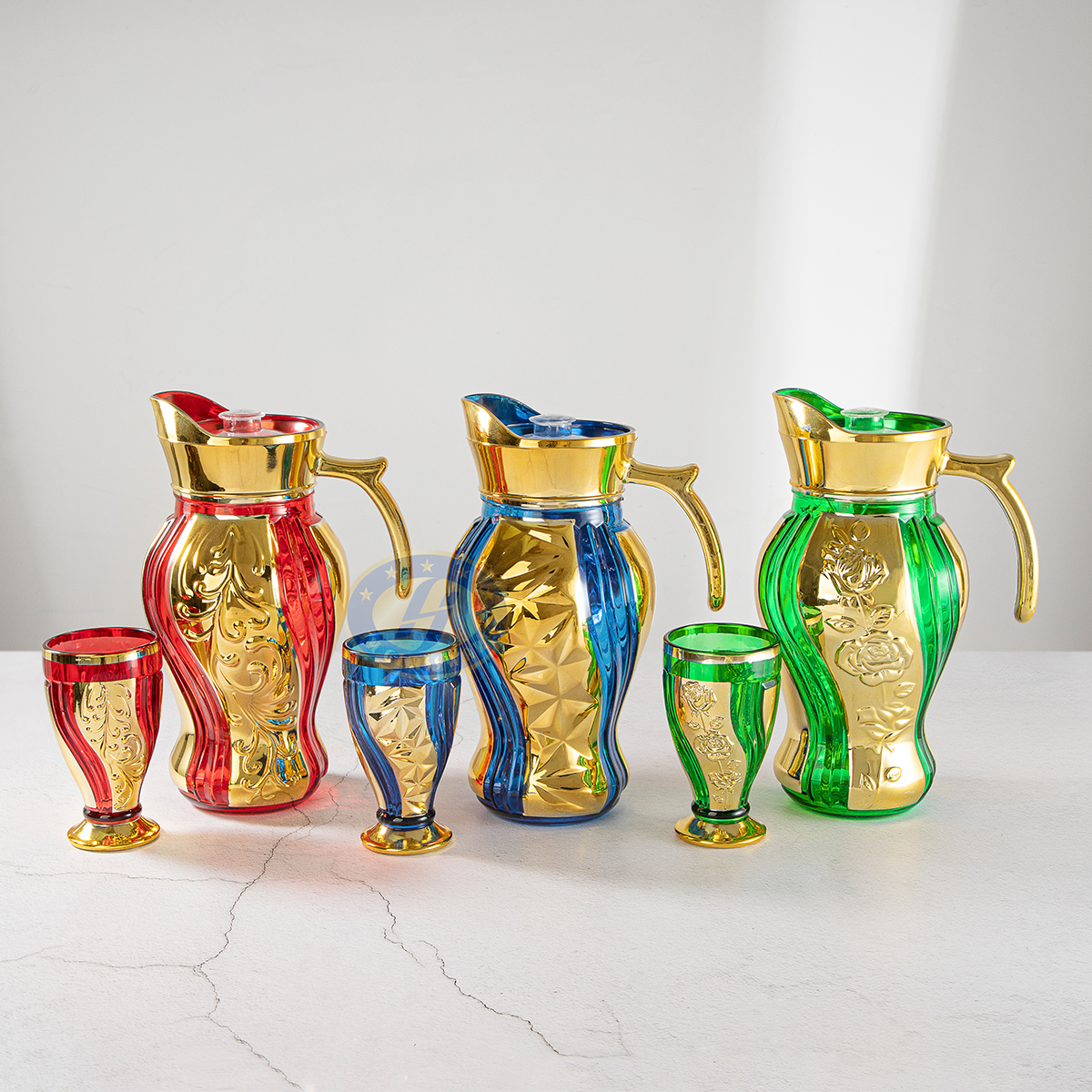 7 Pcs Set 1500ml Coffee Tea Glass Golden WaterJug