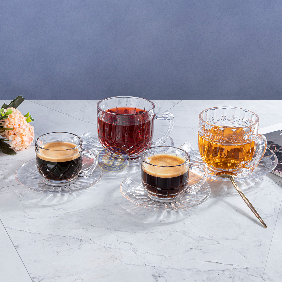 Cheap Glass Cup and Saucer for Tea Coffee Drinking