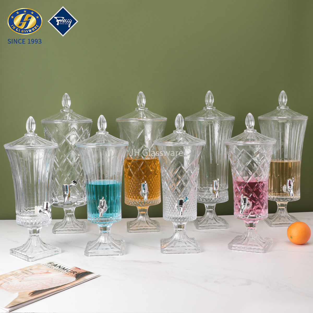 Engraved clear Juice Dispenser With Metal Tap