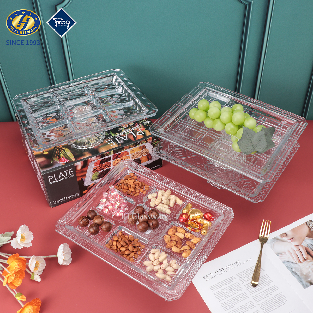 European Creative Glass High-Footed Fruit Tray, Round Cake Plate,