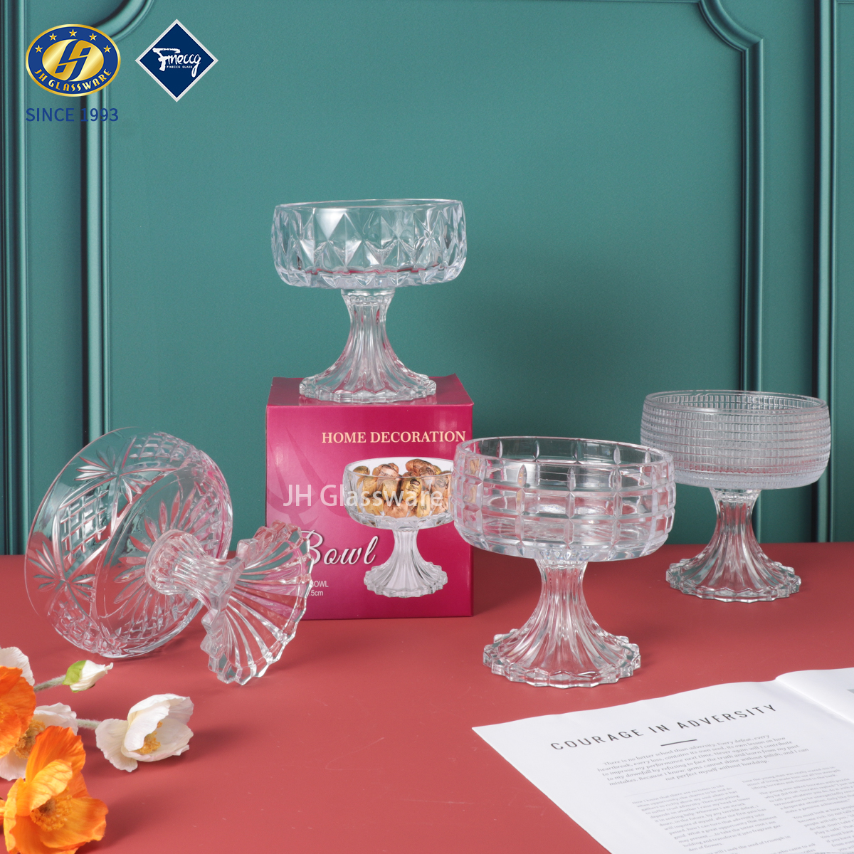 Creative Style Embossed Tall Glass Fruit Cup Dessert Salad Bowl