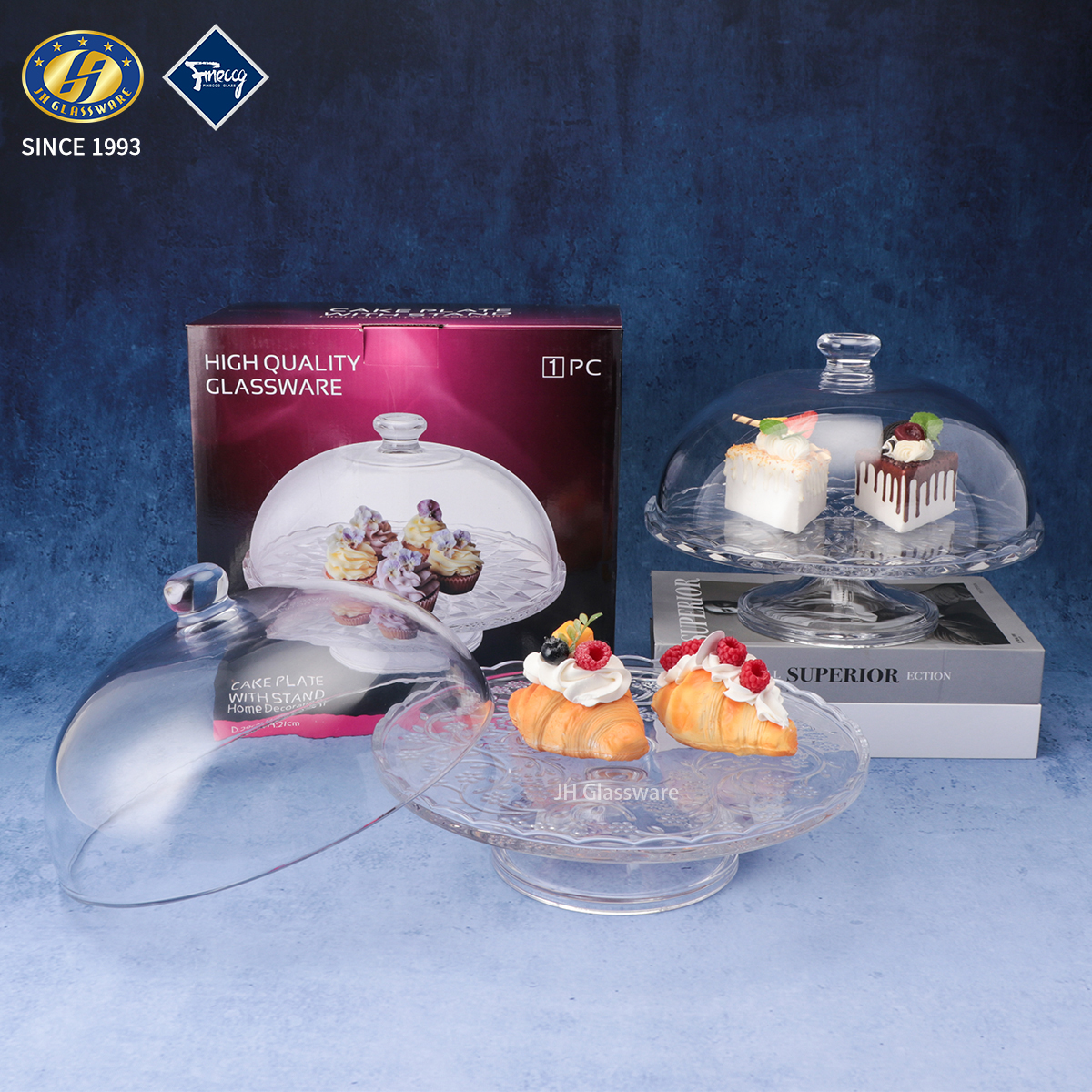 Elegant Glass Cake Stand with Dome, Premium Footed Cake Plate with Glass Cloche for Desserts & Pastries