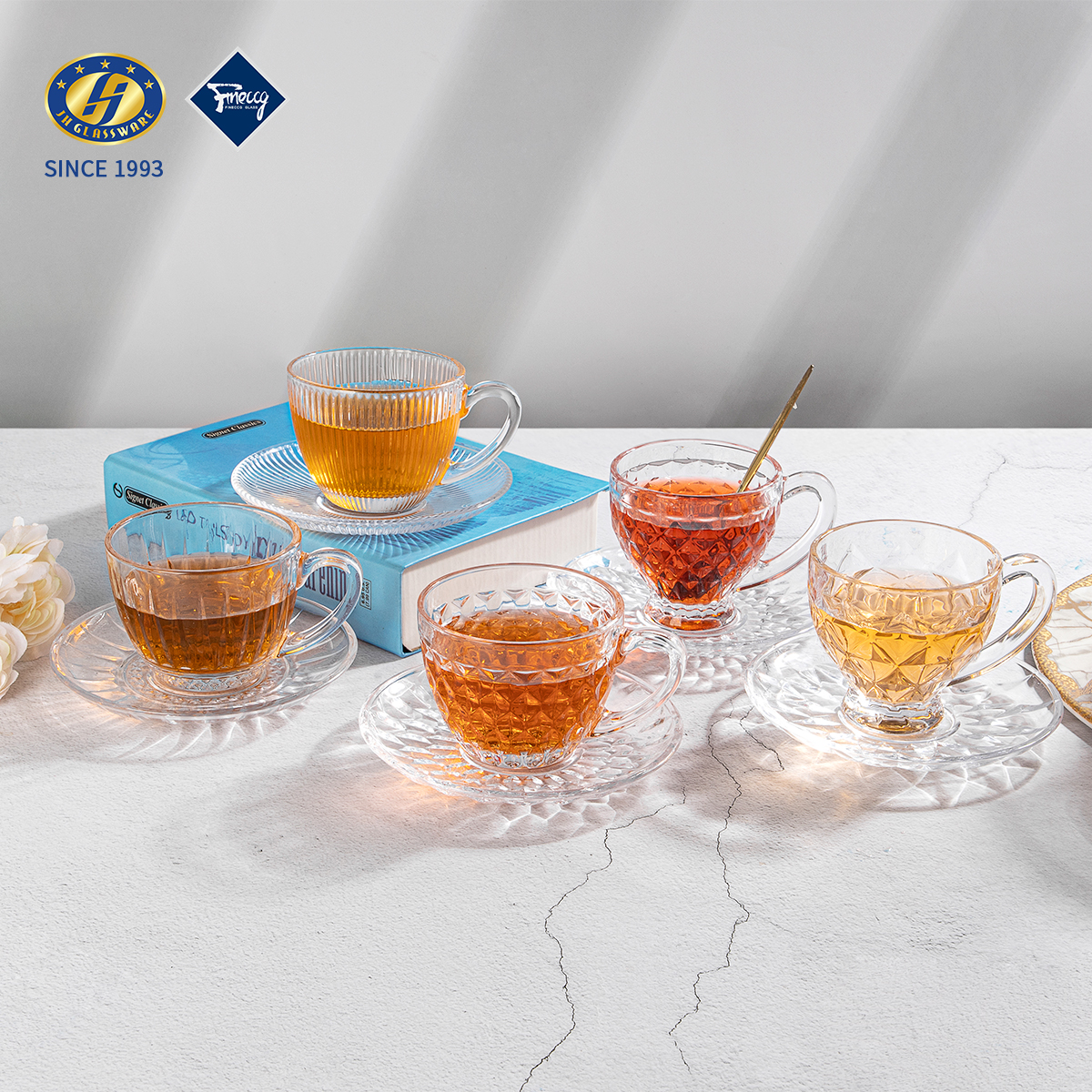 Crystal Clear Glass Tea Cup Set - Lead-Free, Heat-Resistant, 6-Piece Set