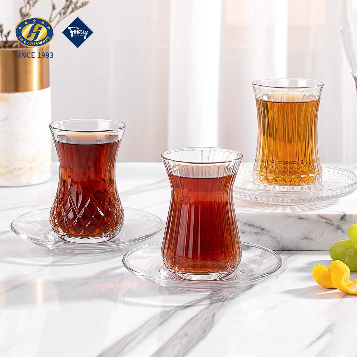 Ribbed Turkish Tea Glass Cup With Matching Glass Saucer Set 120ml 130ml 180ml