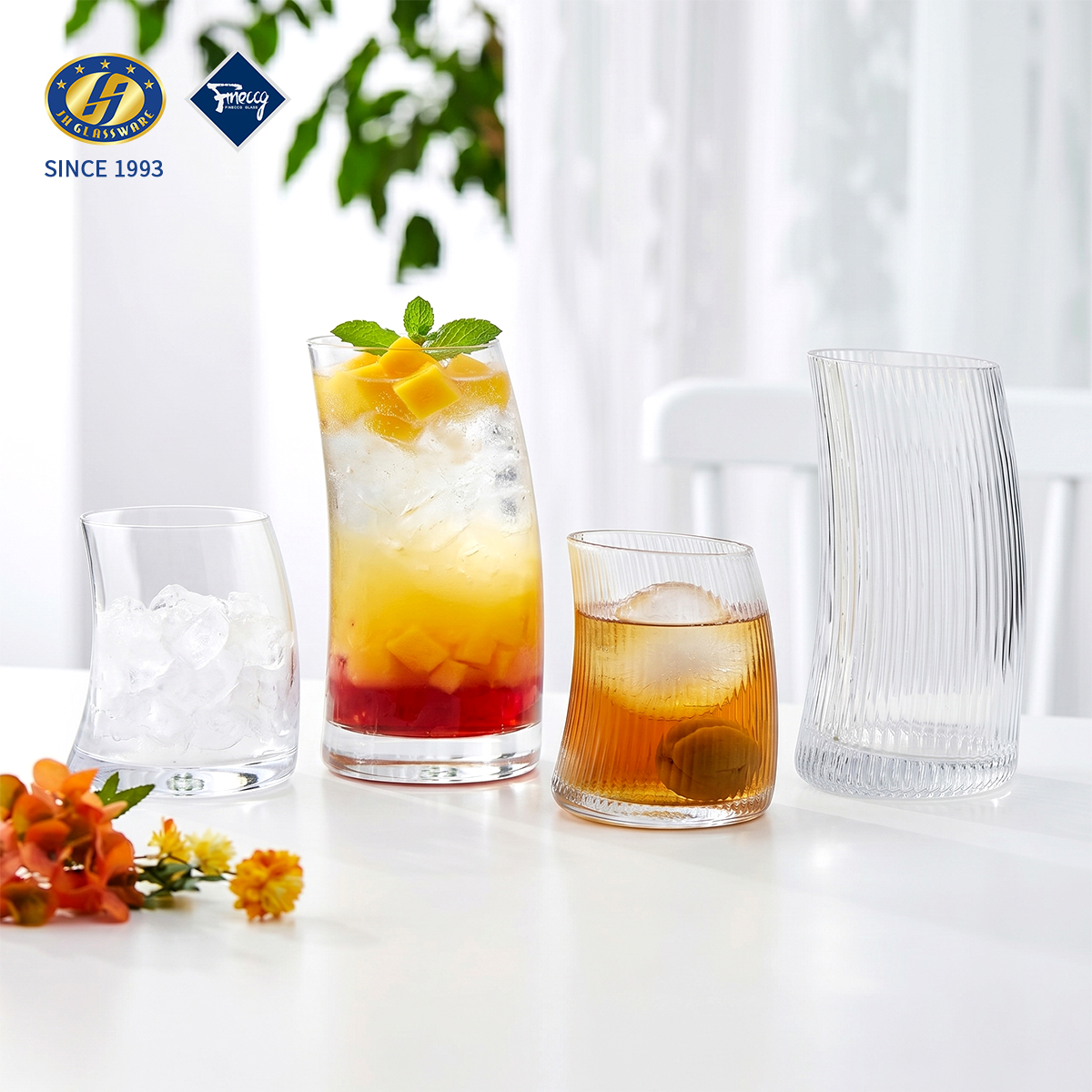 Twisted Vertical Ribbed Glass Tumbler Irregular Curved Juice Water Cup 380ml 520ml For Cold Drink Gift Set
