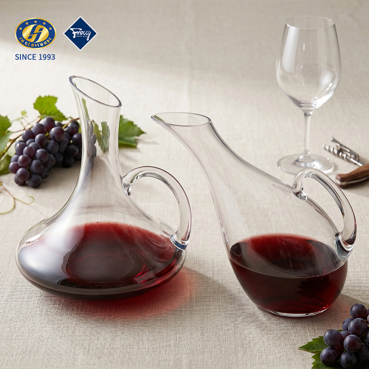 1500ml Handled Glass Wine Decanter Two Shapes Lead-Free Crystal Red Wine Aerator Carafe Gift Set
