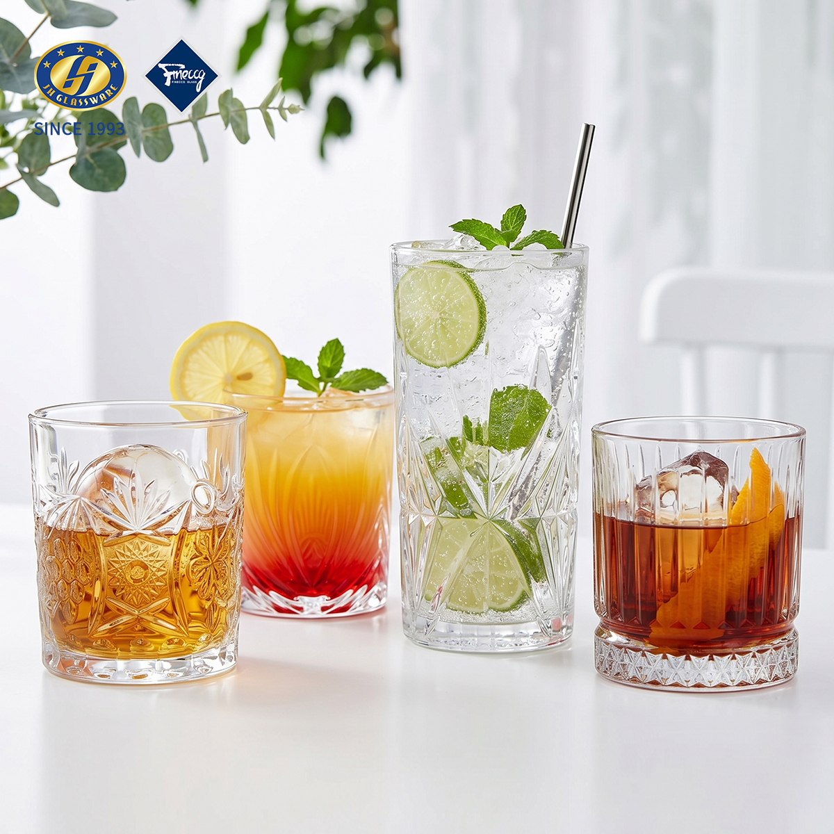 4 Retro Embossed Highball Glass Tumbler 300ml Vintage Carved Cocktail Whiskey Water Cup 6Pcs Gift Set Wholesale
