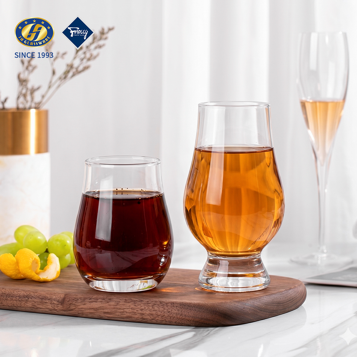 Wide Belly Lead-Free Glass Whiskey Tasting Cup Short Bulbous Glass Water Mug For Beer Coffee Home Bar Table Decor