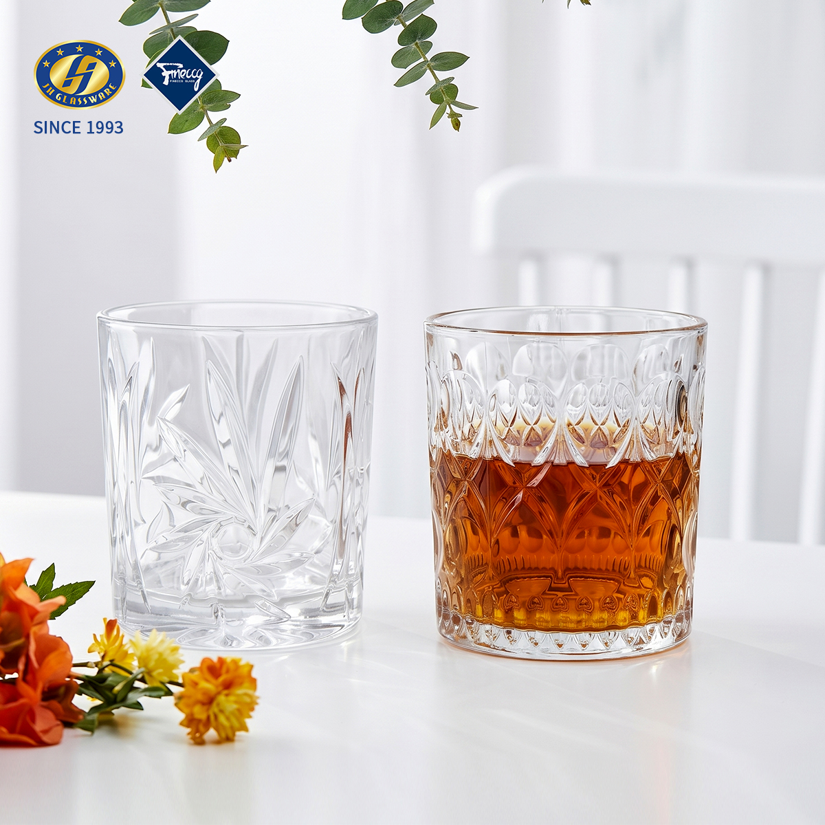 Diamond Embossed Lead-Free Glass Whiskey Tumbler Heavy Base Clear Short Drinking Cup For Cocktail Home Bar Table Decor