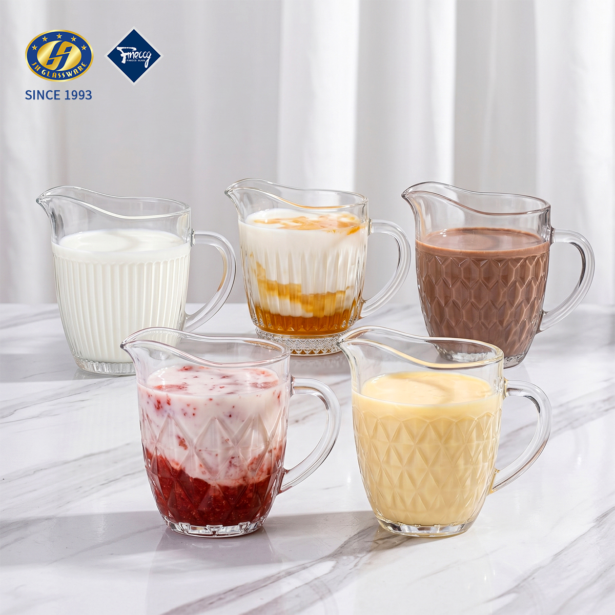 Vertical Striped Lead-Free Glass Milkshake Mug With Handle Clear Fruit Yogurt Smoothie Cup For Cafe Home Table Decor