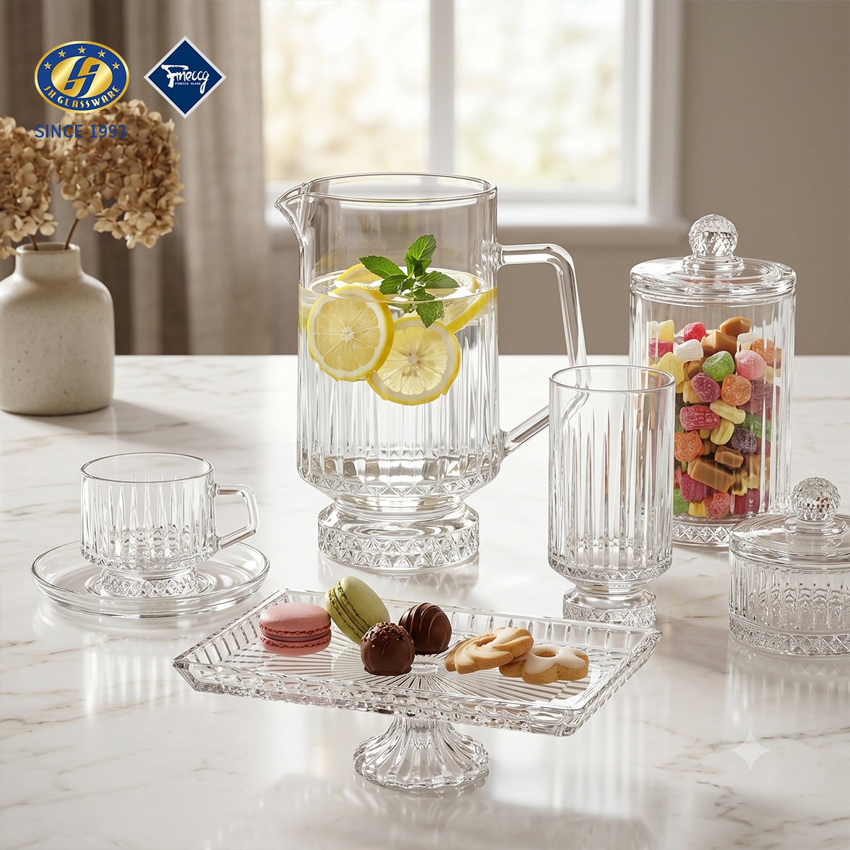 Lead-Free Glass Tableware Set Pitcher Fruit Plate Lidded Storage Jar Water Jug Snack Dessert Serving Dish