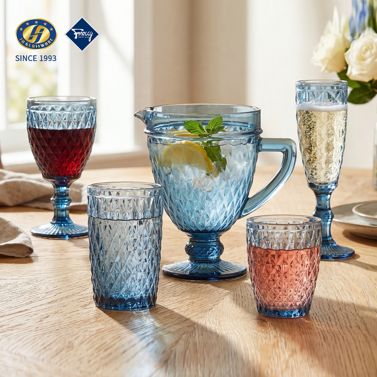 Gradient Color Embossed Lead-Free Glass Mug & Goblet Set Multi-Texture Water Wine Tea Drinking Cup